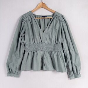 GAP Top Womens Medium Sage Green Cotton Cottage Prairie Peasant Romantic Peplum